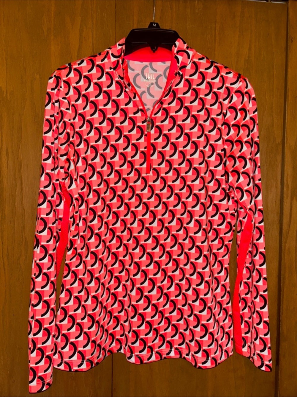 Tail White Label Pink and Red Geometric Zip-Up Collar Top - Picture 2 of 8